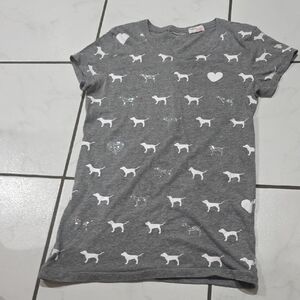 Victoria's Secret Gray Tee with White Dog Print